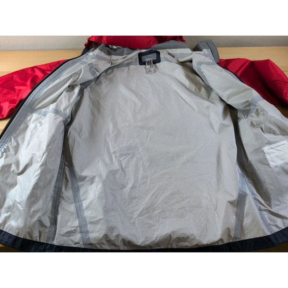 REI Jacket Boys Large 14-16 Red Blue Hooded Rain Seam Taped Waterproof Nylon